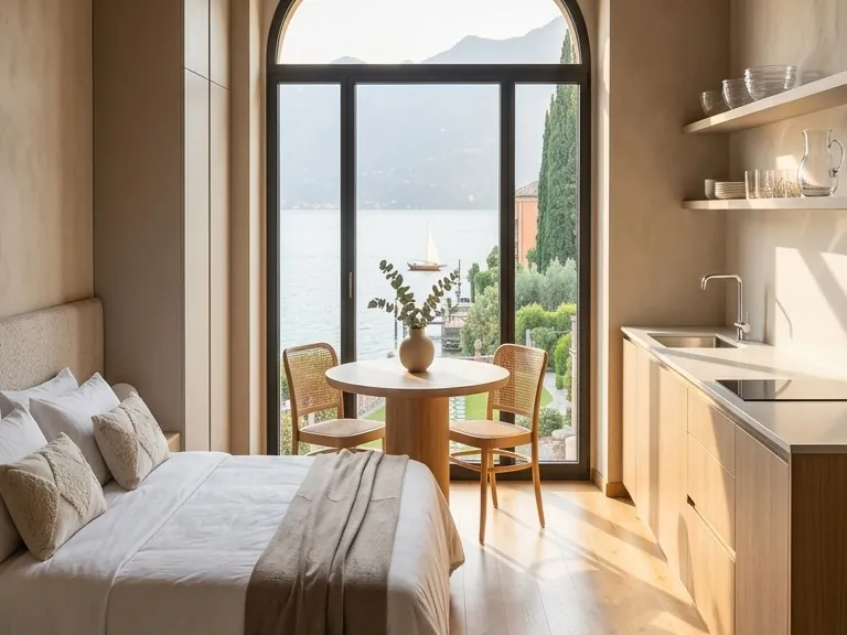 Monolocale con vista lago pulito e riassettato da PerfectClean