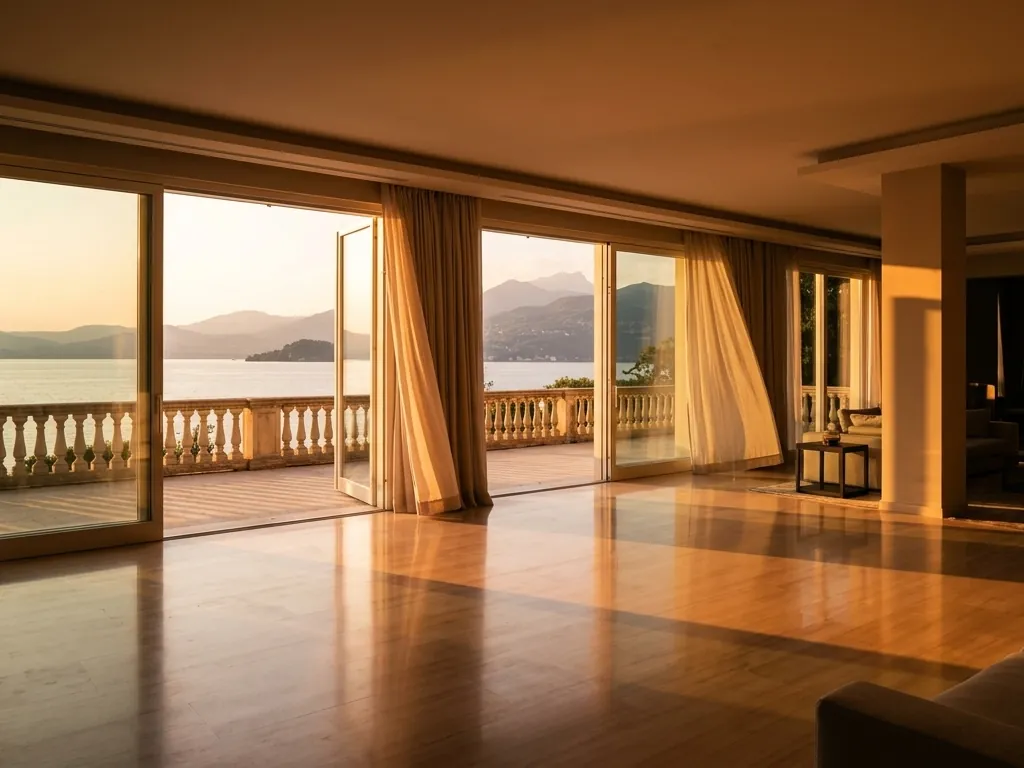 Living di una villa con vista lago a Moniga del Garda curata da PerfectClean